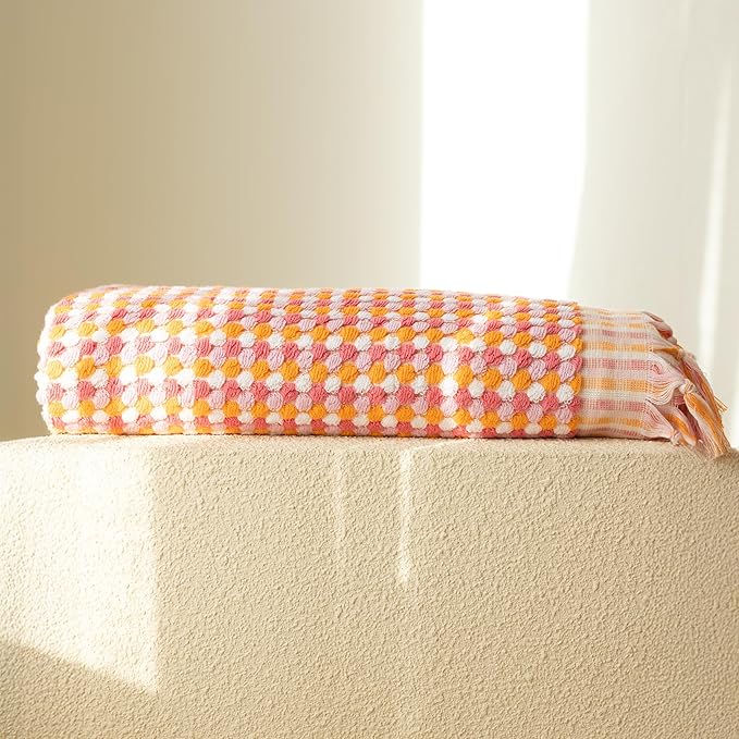 Pom Pom Turkish Bath and Beach Towels - Thick, Soft, Luxurious 100% Turkish Organic Cotton Bubble Weave Towels (Orange, 35 x 67 Bath Size)