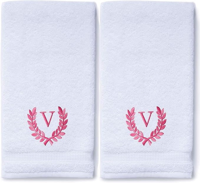 Decorative and Monogrammed Hand Towels for Bathroom Kitchen Makeup | Personalized Gift for Wedding-Bridal | Roman Font Custom Luxury Turkish Towel | Spa Collection, Oversized, 16 X 30 Inch, Set of 2