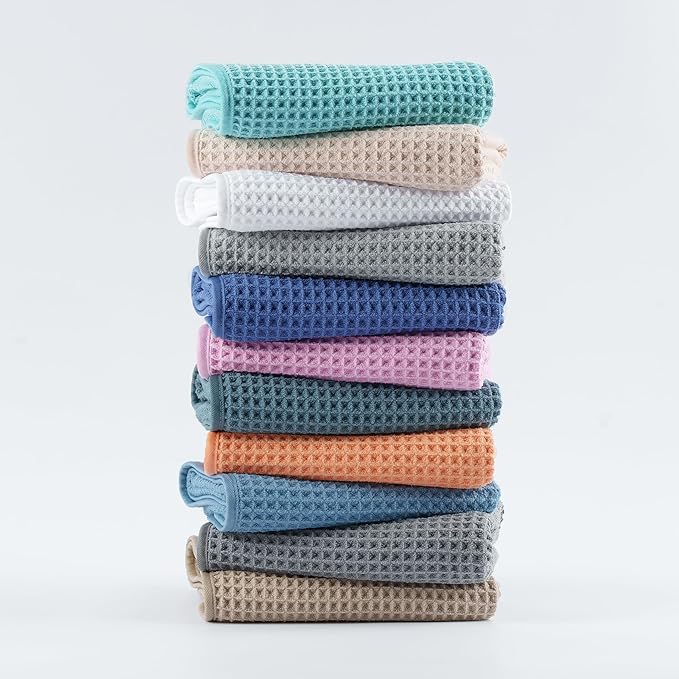 New Microfiber Waffle Bath Towels, 3 Pieces, Oversized, Soft, Absorbent, Fast Drying, Lint Free, Includes Bath, Face and Hand Towels (Champagne)