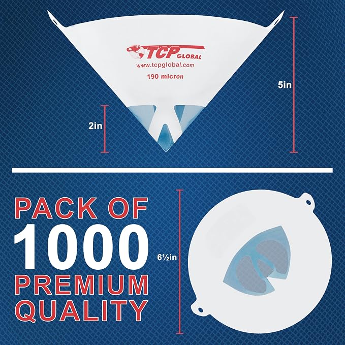 TCP Global - 190 Micron Filter Tips Ultra-Fine Paint Strainer - Pure Blue Nylon - Image 2