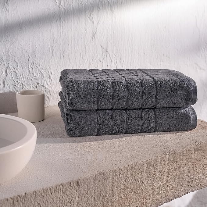 BAGNO MILANO Organic Turkish Cotton Bath Towels, Luxury Jacquard Collection, Certified Organic Highly Absorbent, Soft-Plush Towel Set (Charcoal, Bathsheet)