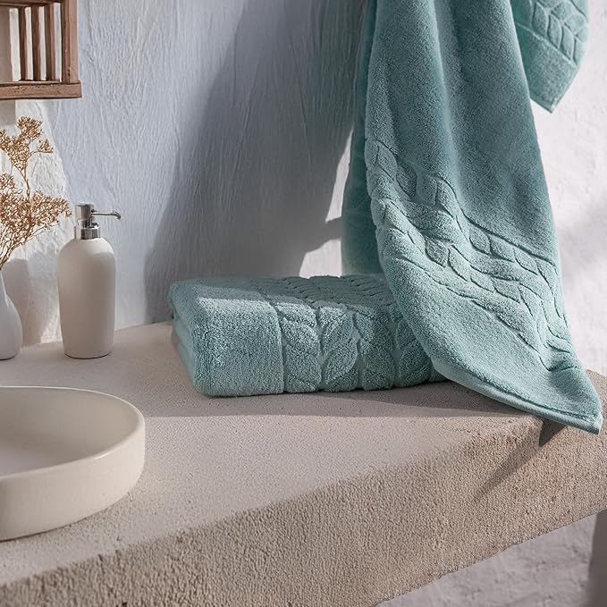 BAGNO MILANO Organic Turkish Cotton Bath Towels, Luxury Jacquard Collection, Certified Organic Highly Absorbent, Soft-Plush Towel Set (Mint, 2 Pcs Bath Towel Set)