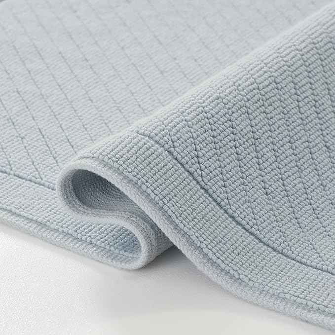 Arkwright 100% Cotton Bathroom Rug - High Absorbent Stylish Textured Woven Design Bath Mat, Slip Resistant Backing for Shower and Bathtub Floor, 20x32 in - Blue