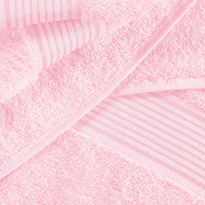 Belizzi Home 100% Cotton Towel Set, Contains 6 Soft Bath Towel, 6 Hand Towels, 12 Wash Cloths - Compact Absorbent Lightweight & Quickdry Towels for Bathroom - 24 Piece Bathroom Towel Set - Pink