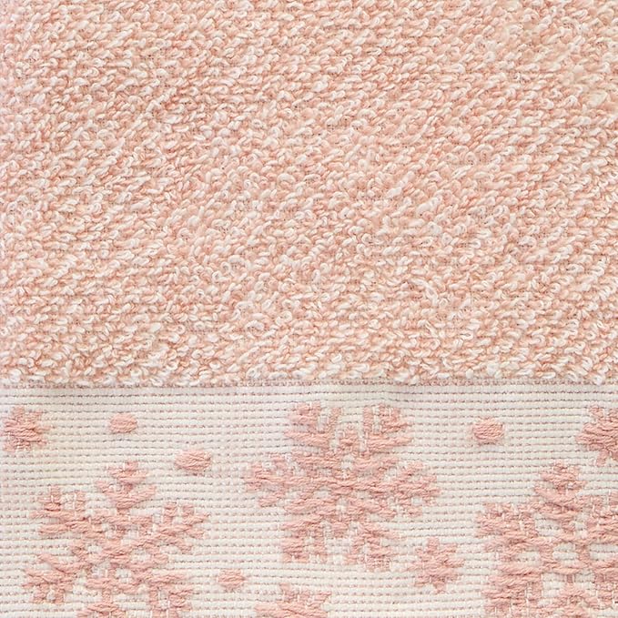 SKL Home Christmas/Winter Heather Snowflake 100% Cotton Premium 2-Piece Hand Towel Set, 500 GSM, Soft & Absorbent Jacquard, Decorative for Bath/Kitchen/Bar, Blush Pink