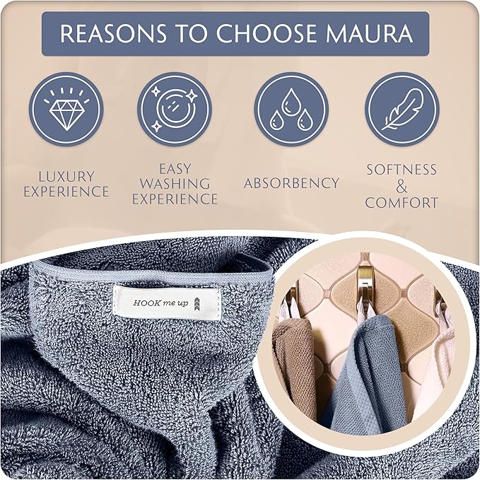 MAURA Basics Hand Towels for Bathroom with Hanging Hook Loops. Soft, Durable, Long Lasting and Absorbent Hand Towel Sets for Bathroom, American Standard Size 16"x28", Denim Blue