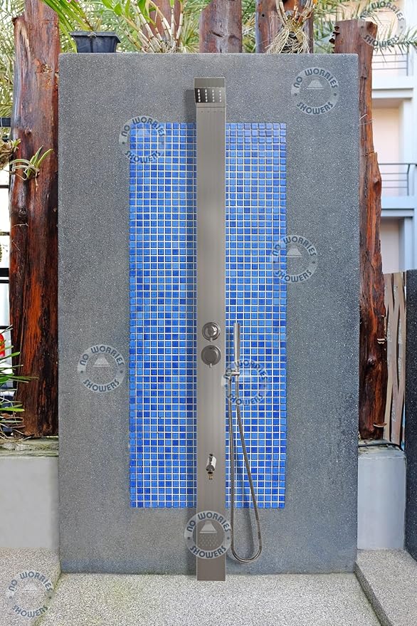 Bondi Silver ADA 316 Marine Grade Stainless Steel Outdoor Shower Panel-No Rust! Perfect for Swimming Pools. Hot & Cold Water Connections! Wall-Mounting & Freestanding Options
