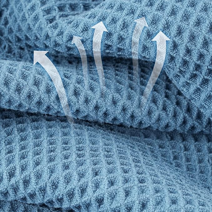 Microfiber Waffle Hand Towels, 4 Pieces, Soft, Absorbent, Fast Drying, Lint Free (Blue)