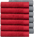 100% Cotton Washcloths Set 13” x 13” | Burgundy & Dark Grey Towels | Set of 12 Ultra Soft and Highly Absorbent Washcloths Sets for Bathroom, Gym, Hotel, Spa | Machine Washable Face Towel