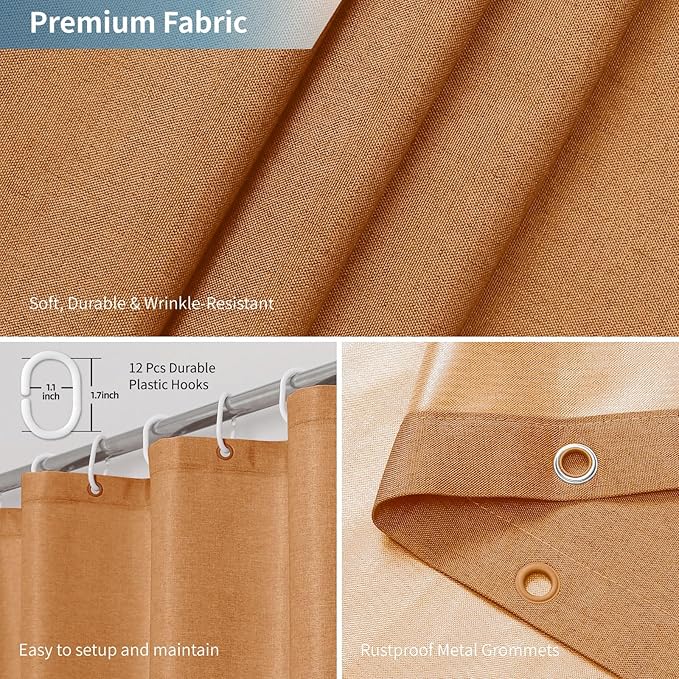 2-in-1 Waterproof Fabric Shower Curtain or Liner,Linen Textured,Breathable TPU & Washable Bathroom Shower Curtain Set with 12 Plastic Hooks,Modern,72"x72" Orange