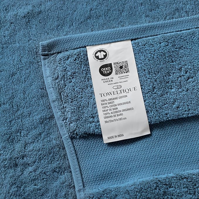 TOWELTIQUE- Organic Cotton Luxury Bath Towels Pack of 4 GOTS & Oeko- TEX Certified | Premium Soft, Absorbent & Quick-Drying Towels for Bathroom, Gym, Spa & Hotel Use – Turquoise