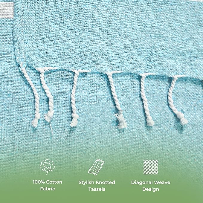Turkish Cotton Beach Towel Pack of 4 & 1 Boho Tote Bag - Hammam Towels - No Shrink - Quick Dry - Lightweight - Sand Free - Camping - Pool - Tanning - Beach Essentials - Sky Blue (40"x70")