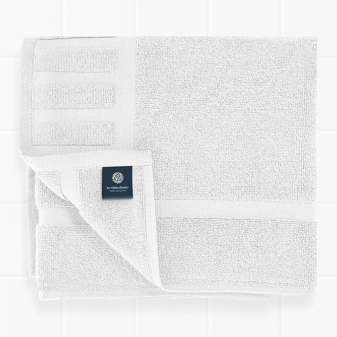 White Classic Luxury Bath Mat Floor Towel Set - Absorbent Cotton Hotel Spa Shower/Bathtub Mats [Not a Bathroom Rug] 22"x34" | 2 Pack | White