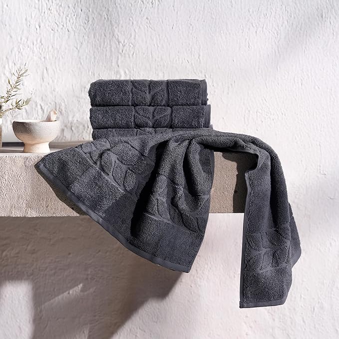 BAGNO MILANO Organic Turkish Cotton Bath Towels, Luxury Jacquard Collection, Certified Organic Highly Absorbent, Soft-Plush Towel Set (Charcoal, 2 Pcs Bath Towel Set)