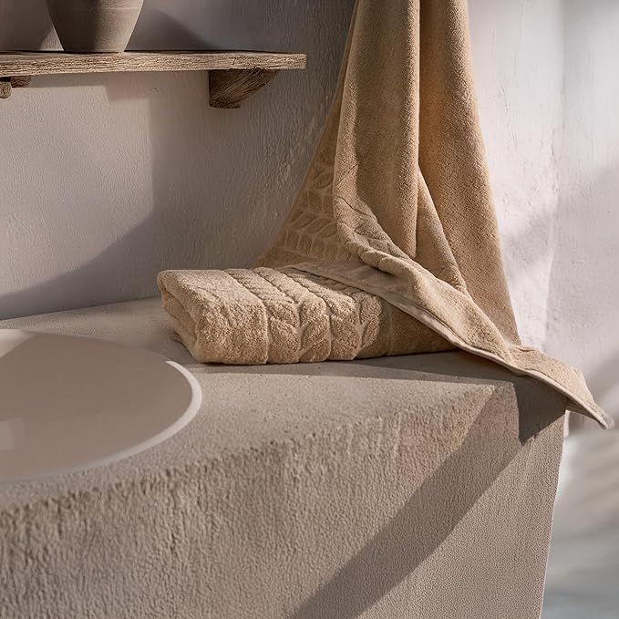 BAGNO MILANO Organic Turkish Cotton Bath Towels, Luxury Jacquard Collection, Certified Organic Highly Absorbent, Soft-Plush Towel Set (Latte, Bathsheet)
