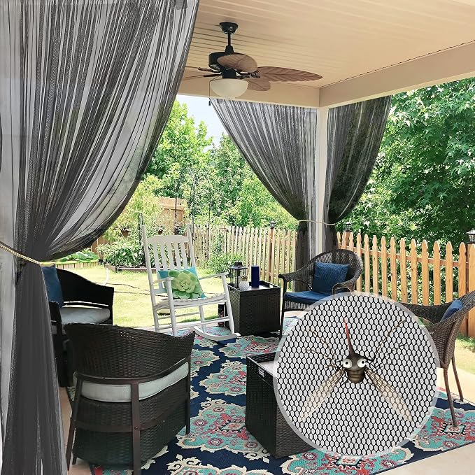 RYB HOME 2 Panels Porch Screen Mesh Outdoor Curtains Lightweight Mosquito - Image 2