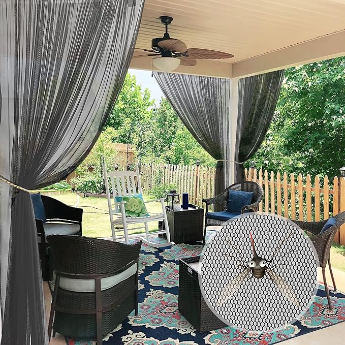 RYB HOME 2 Panels Porch Screen Mesh Outdoor Curtains Lightweight Mosquito - Image 2