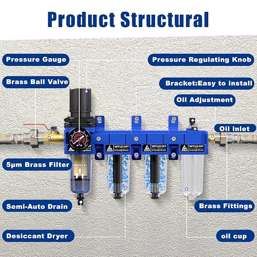 3/8" NPT Compressed Air Filter Regulator Lubricator Combo, Air Compressor Dryer - Image 4