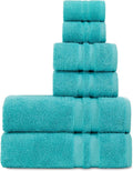 Premium 6 Piece Towel Set, 2 Bath Towel, 2 Hand Towels, 2 Washcloths, 100% Turkish Cotton Soft Absorbent Towels (Turquoise, 6 Piece Towel Set)