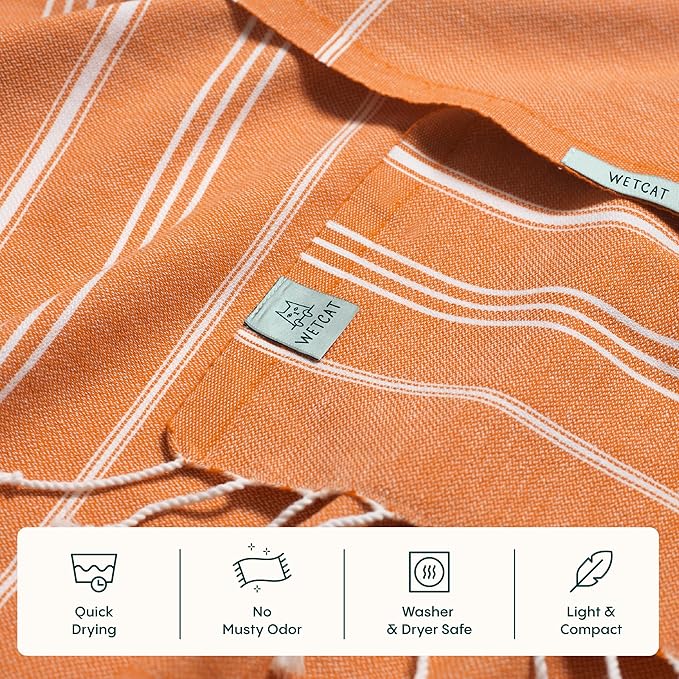 WETCAT Turkish Hand Towels with Hanging Loop, Set of 2 (20" x 30") 100% Turkish Cotton, Pre-Washed, Quick Drying, for Kitchen or Bathroom - Burnt Orange