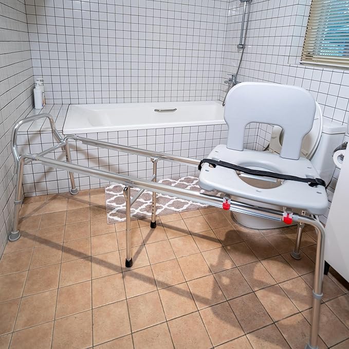 Eagle Health Supplies Toilet-to-Tub Transfer Bench with Cut Out Seat, FSA/HSA Eligible Sliding Shower Chair for Elderly and Disabled, Height Adjustable Shower Seats for Adults Inside Shower, 77993