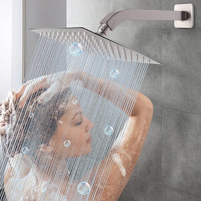 HarJue Shower Arm with Flange and Teflon Tape, Wall Mounted Square Shower Pipe 304 Stainless Steel Extension Arm for Fixed Shower Head & Handheld Shower (10 Inch, Brushed Nickel)