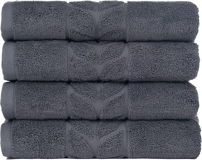 BAGNO MILANO Organic Turkish Cotton Bath Towels, Luxury Jacquard Collection, Certified Organic Highly Absorbent, Soft-Plush Towel Set (Charcoal, 4 Pcs Hand Towel Set)