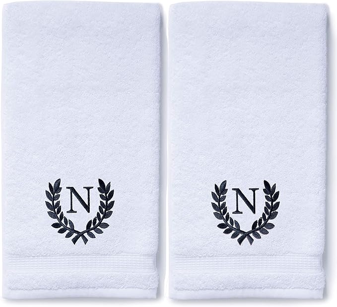 Decorative and Monogrammed Hand Towels for Bathroom Kitchen Makeup | Personalized Gift for Wedding-Bridal | Roman Font Custom Luxury Turkish Towel | Spa Collection, Oversized, 16 X 30 Inch, Set of 2