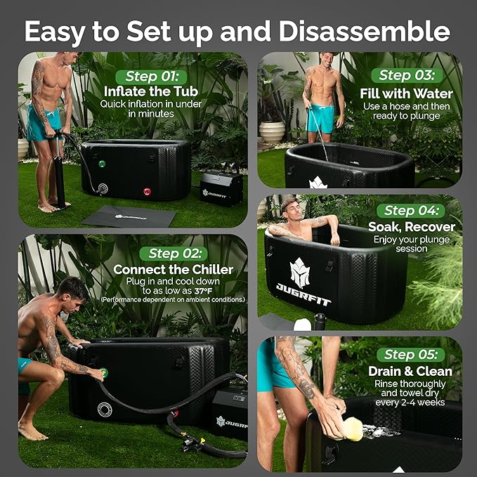 Cold Plunge Tub with Water Chiller – 53”L×32"W, 121 Gal Inflatable, Portable Ice Bath Tub for Outdoor or Indoor Use – 37℉ Chiller, Pump, & Filter – Boost Athletic Recovery, Mood, & Energy with JUGRFIT