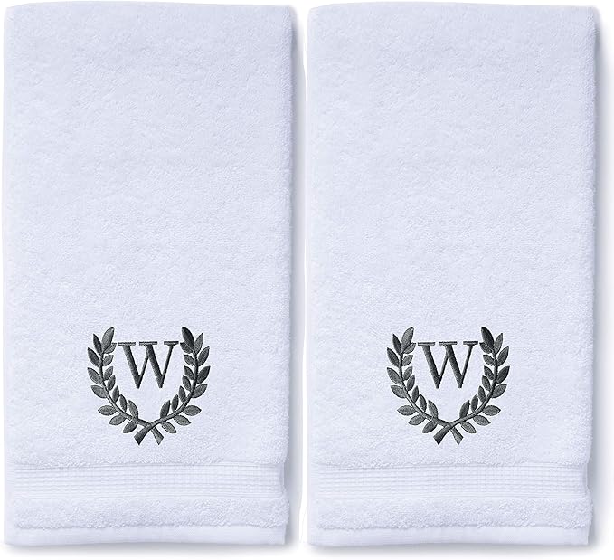 Decorative and Monogrammed Hand Towels for Bathroom Kitchen Makeup | Personalized Gift for Wedding-Bridal | Roman Font Custom Luxury Turkish Towel | Spa Collection, Oversized, 16 X 30 Inch, Set of 2