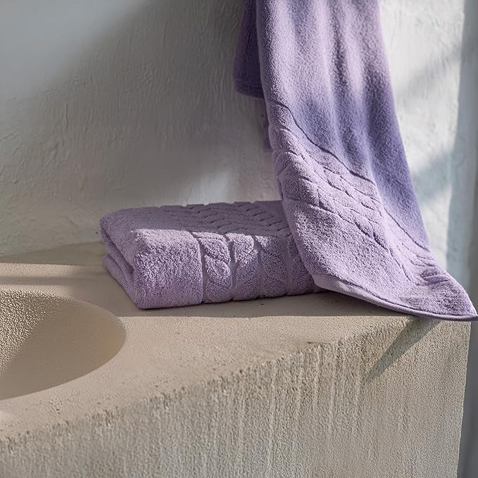 BAGNO MILANO Organic Turkish Cotton Bath Towels, Luxury Jacquard Collection, Certified Organic Highly Absorbent, Soft-Plush Towel Set (Lilac, Bathsheet)