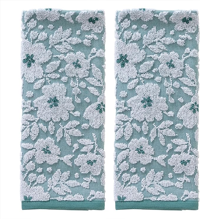 SKL Home Floral Jacquard Hand Towel Set, Moss Green, 2 Count (Pack of 6)