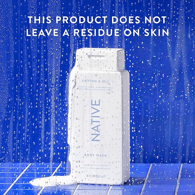 Native Body Wash Contains Naturally Derived Ingredients | For Women & Men, Sulfate, Paraben, & Dye Free Leaving Skin Soft and Hydrating | Cotton & Lily 18 oz - 2 Pk