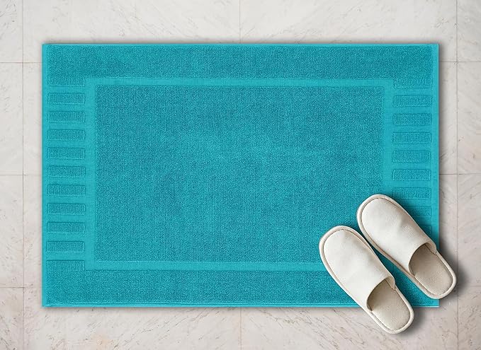 White Classic Luxury Bath Mat Floor Towel Set - Absorbent Cotton Hotel Spa Shower/Bathtub Mats [Not a Bathroom Rug] 22"x34" | 2 Pack | Aqua