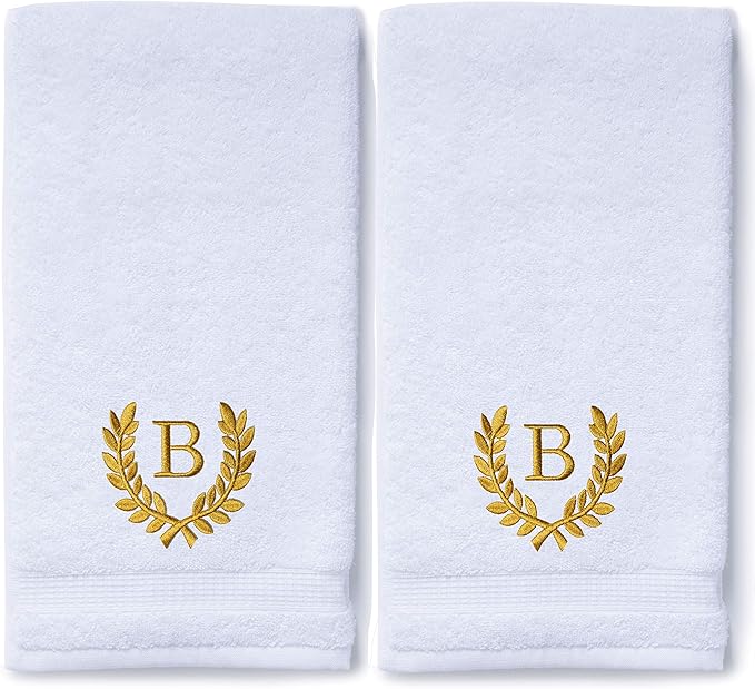 Decorative and Monogrammed Hand Towels for Bathroom Kitchen Makeup | Personalized Gift for Wedding-Bridal | Roman Font Custom Luxury Turkish Towel | Spa Collection, Oversized, 16 X 30 Inch, Set of 2