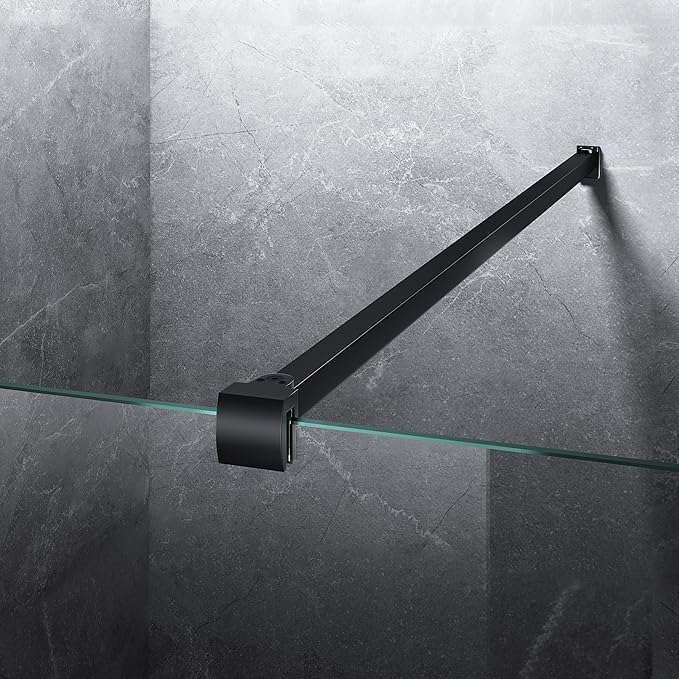 Frameless Shower Door Support Bar, Stainless Steel Wall-to-Glass Support Arm to Fixed Shower Glass Panel, for 1/4"-3/8" (6-10 mm) Door, 180° Pivot & Stow-Flat Mode (Matte Black, 35.4-inch(900mm))