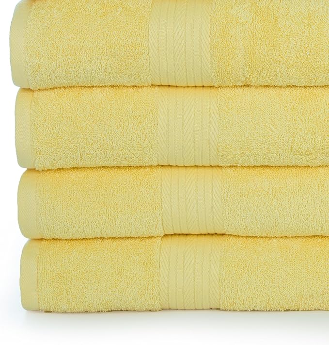 Ample Decor Bathroom Towel Set of 18-4 Hand Towel, 4 Bath Towel, 10 Wash Cloths - Oeko Tex Certified 600 GSM 100% Cotton - High Absorbency Quick Drying, Ideal for Gifting - Yellow