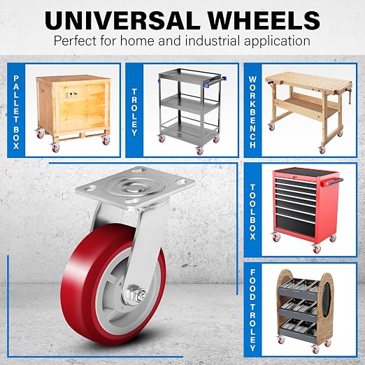 6 Inch Heavy Duty Casters Set of 4, Lockable Plate Caster Wheels - Image 5