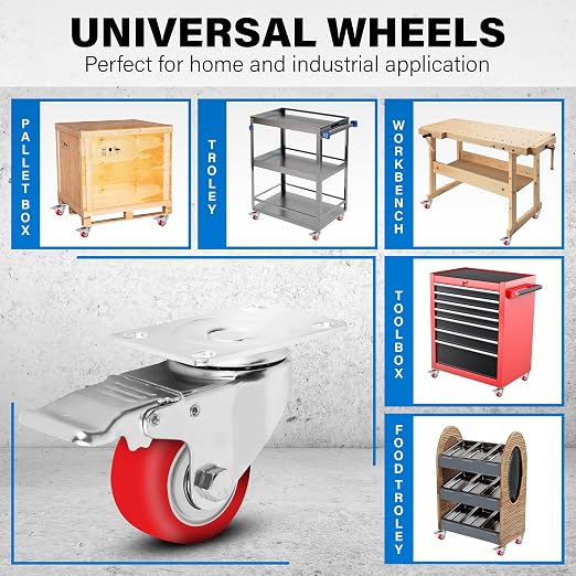 3 Inch Caster Wheels Heavy Duty Casters Set of 4 Lockable Cart Wheels - Image 6