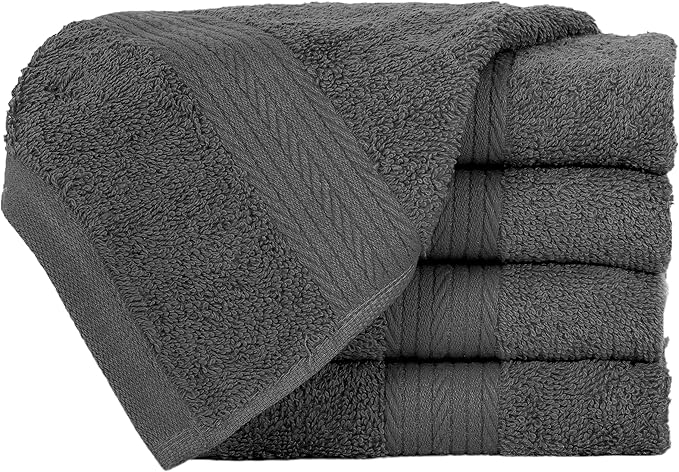 Ample Decor Washcloths Pack of 5 12 X 12 Inch, 600 GSM 100% Cotton Soft Absorbent, Premium Quality Durable Ideal for Bathroom, Pool, Hotel, Spa - Grey