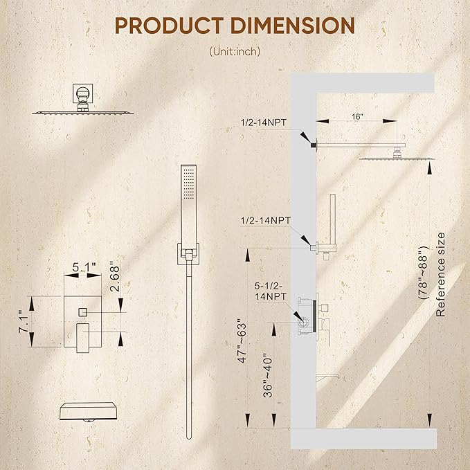 Shower System with Tub Spout, All Metal Tub Shower Faucet Set with 10-Inch Rain Shower Head and Handheld Spray combo, Wall Mounted Shower Combo Set with shower valve and Trim kit,Brushed Gold