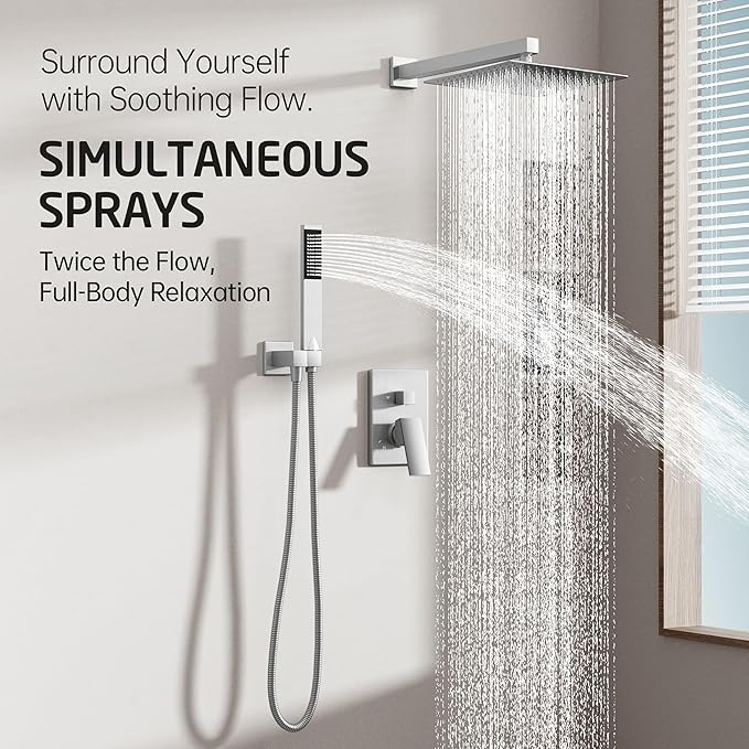 KES Shower Faucet Set, Shower System 12 Inch Rain Shower Head with Handheld Spray, Pressure Balance Shower Faucets Sets Complete Brushed Nickel (cUPC Certified Shower Valve Included), XB6230S12F18-BN