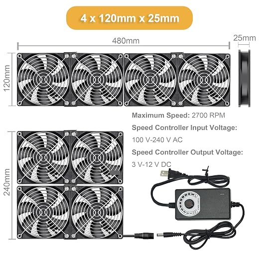 Big Airflow Computer Fan, 4 x 120 mm x 25 mm Brushless Axial Cooling Fan - Image 2