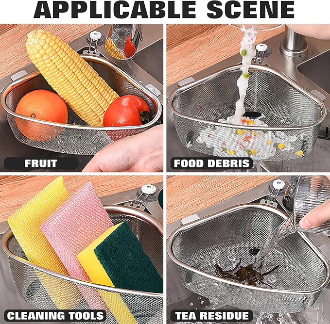 Hemoton Triangle Corner Sink Strainer Basket 8.46X6.10X2.95In Kitchen Drain - Image 7