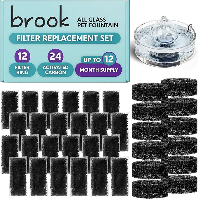BROOK Glass Pet Fountain Filter Replacement Set – 12 Filter Rings & 24 by Brook