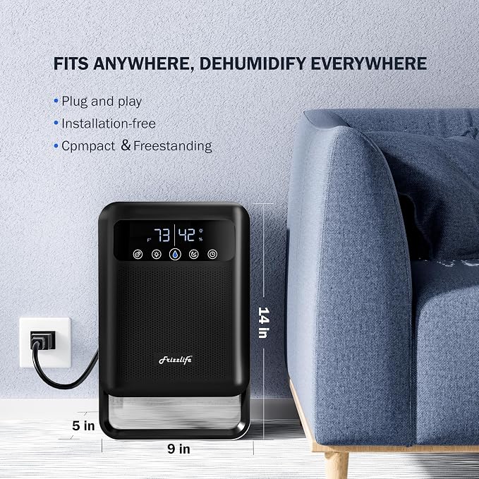Frizzlife Air Dehumidifier, 135oz Water Tank W/Purifying Function, Quiet Small - Image 7