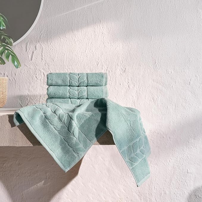 BAGNO MILANO Organic Turkish Cotton Bath Towels, Luxury Jacquard Collection, Certified Organic Highly Absorbent, Soft-Plush Towel Set (Mint, 6 Pcs Towel Set)