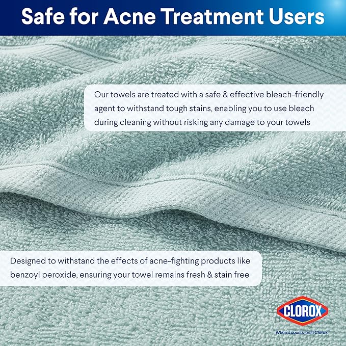 CLOROX Bleach Friendly Towels, Quick Dry, 100% Cotton Hand Towels (16" x 26"), Highly Absorbent Soft Lightweight, Ideal for Everyday Use, Easy to Wash (2 Pack, Mineral Blue)