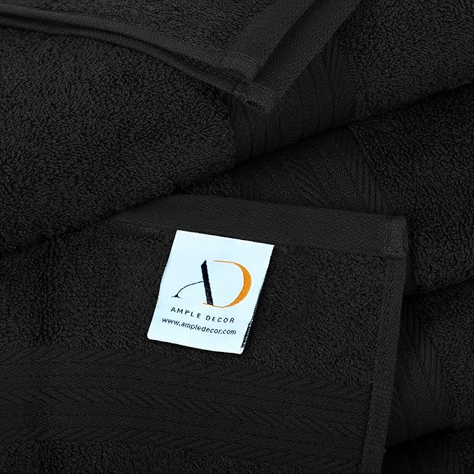 Ample Decor Hand Towels for Bathroom Set of 2, 18 X 28 Inch 600 GSM 100% Cotton, Absorbent- Black