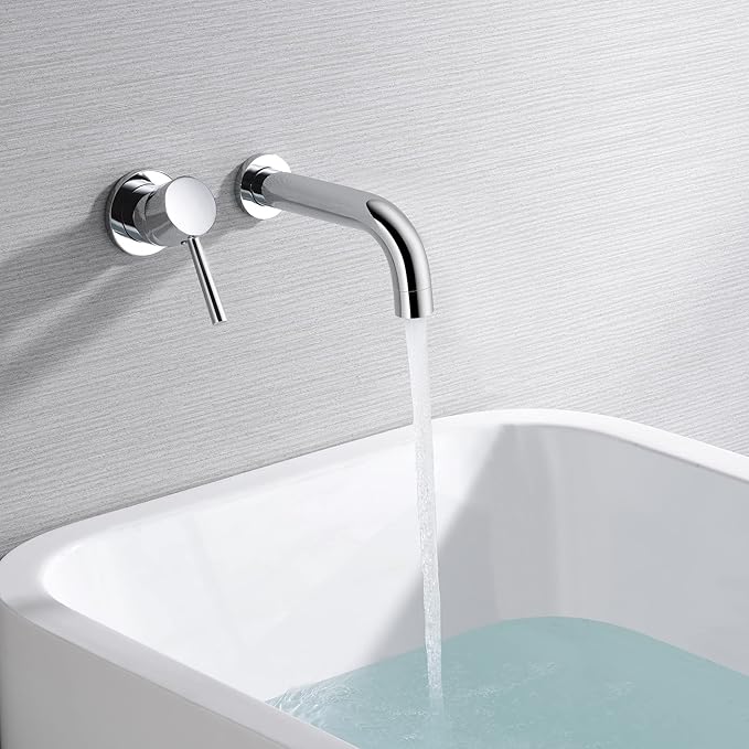 SUMERAIN Wall Mount Tub Faucet Chrome Bathtub Faucet Set with Left-Handed Handle and Rough in Valve